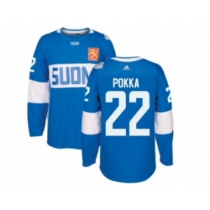 Men's Adidas Team Finland #22 Ville Pokka Premier Blue Away 2016 World Cup of Hockey Jersey