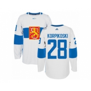 Men's Adidas Team Finland #28 Lauri Korpikoski Authentic White Home 2016 World Cup of Hockey Jersey