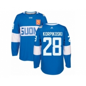 Men's Adidas Team Finland #28 Lauri Korpikoski Premier Blue Away 2016 World Cup of Hockey Jersey