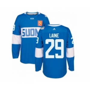 Men's Adidas Team Finland #29 Patrik Laine Premier Blue Away 2016 World Cup of Hockey Jersey