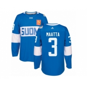 Men's Adidas Team Finland #3 Olli Maatta Premier Blue Away 2016 World Cup of Hockey Jersey