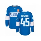 Men's Adidas Team Finland #45 Sami Vatanen Authentic Blue Away 2016 World Cup of Hockey Jersey