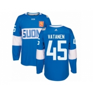 Men's Adidas Team Finland #45 Sami Vatanen Authentic Blue Away 2016 World Cup of Hockey Jersey