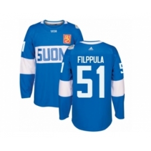 Men's Adidas Team Finland #51 Valtteri Filppula Premier Blue Away 2016 World Cup of Hockey Jersey