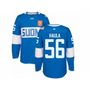 Men's Adidas Team Finland #56 Erik Haula Premier Blue Away 2016 World Cup of Hockey Jersey