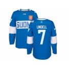 Men's Adidas Team Finland #7 Esa Lindell Premier Blue Away 2016 World Cup of Hockey Jersey