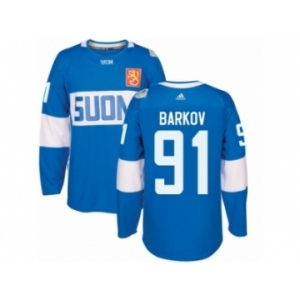 Men's Adidas Team Finland #91 Aleksander Barkov Premier Blue Away 2016 World Cup of Hockey Jersey