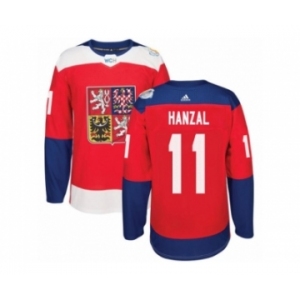 Men's Adidas Team Czech Republic #11 Martin Hanzal Authentic Red Away 2016 World Cup of Hockey Jersey