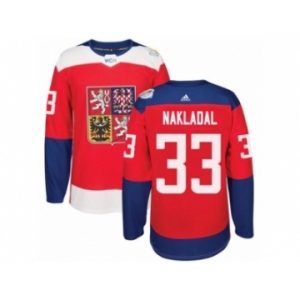 Men's Adidas Team Czech Republic #33 Jakub Nakladal Authentic Red Away 2016 World Cup of Hockey Jersey