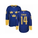 Men's Adidas Team Sweden #14 Mattias Ekholm Authentic Royal Blue Away 2016 World Cup of Hockey Jersey