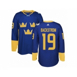 Men's Adidas Team Sweden #19 Nicklas Backstrom Authentic Royal Blue Away 2016 World Cup of Hockey Jersey