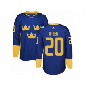 Men's Adidas Team Sweden #20 Alexander Steen Premier Royal Blue Away 2016 World Cup of Hockey Jersey