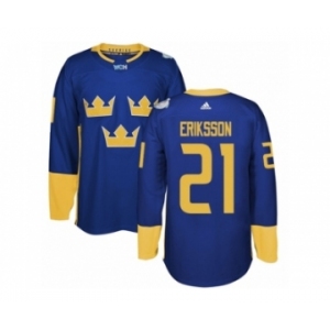 Men's Adidas Team Sweden #21 Loui Eriksson Premier Royal Blue Away 2016 World Cup of Hockey Jersey