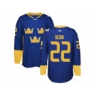 Men's Adidas Team Sweden #22 Daniel Sedin Authentic Royal Blue Away 2016 World Cup of Hockey Jersey