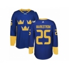 Men's Adidas Team Sweden #25 Jacob Markstrom Premier Royal Blue Away 2016 World Cup of Hockey Jersey