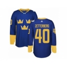 Men's Adidas Team Sweden #40 Henrik Zetterberg Premier Royal Blue Away 2016 World Cup of Hockey Jersey