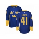 Men's Adidas Team Sweden #41 Robin Lehner Premier Royal Blue Away 2016 World Cup of Hockey Jersey