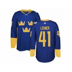 Men's Adidas Team Sweden #41 Robin Lehner Premier Royal Blue Away 2016 World Cup of Hockey Jersey