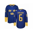 Men's Adidas Team Sweden #6 Anton Stralman Premier Royal Blue Away 2016 World Cup of Hockey Jersey