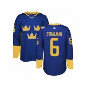 Men's Adidas Team Sweden #6 Anton Stralman Premier Royal Blue Away 2016 World Cup of Hockey Jersey
