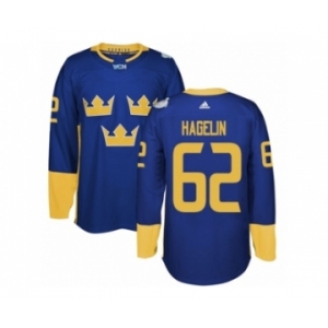 Men's Adidas Team Sweden #62 Carl Hagelin Premier Royal Blue Away 2016 World Cup of Hockey Jersey