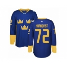 Men's Adidas Team Sweden #72 Patric Hornqvist Authentic Royal Blue Away 2016 World Cup of Hockey Jersey