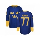 Men's Adidas Team Sweden #77 Victor Hedman Authentic Royal Blue Away 2016 World Cup of Hockey Jersey