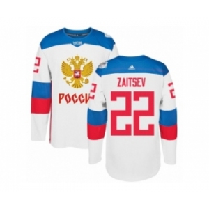 Men's Adidas Team Russia #22 Nikita Zaitsev Premier White Home 2016 World Cup of Hockey Jersey