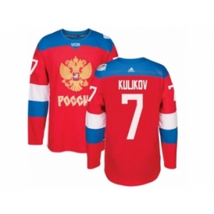 Men's Adidas Team Russia #7 Dmitri Kulikov Authentic Red Away 2016 World Cup of Hockey Jersey
