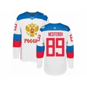 Men's Adidas Team Russia #89 Nikita Nesterov Authentic White Home 2016 World Cup of Hockey Jersey