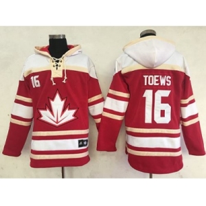 Team CA. #16 Jonathan Toews Red Sawyer Hooded Sweatshirt 2016 World Cup Stitched NHL Jersey