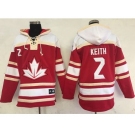 Team CA. #2 Duncan Keith Red Sawyer Hooded Sweatshirt 2016 World Cup Stitched NHL Jersey