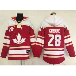 Team CA. #28 Claude Giroux Red Sawyer Hooded Sweatshirt 2016 World Cup Stitched NHL Jersey