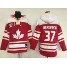 Team CA. #37 Patrice Bergeron Red Sawyer Hooded Sweatshirt 2016 World Cup Stitched NHL Jersey