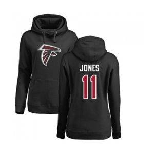 Football Women's Atlanta Falcons #11 Julio Jones Black Name & Number Logo Pullover Hoodie