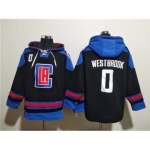 Men's Los Angeles Clippers #0 Russell Westbrook Black Blue Lace-Up Pullover Hoodie