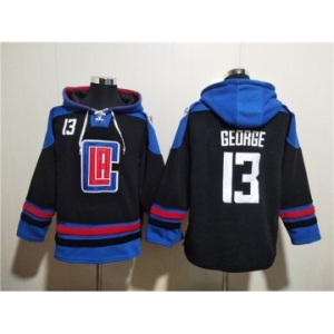 Men's Los Angeles Clippers #13 Paul George Black Blue Lace-Up Pullover Hoodie