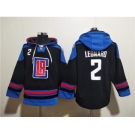 Men's Los Angeles Clippers #2 Kawhi Leonard Black Blue Lace-Up Pullover Hoodie