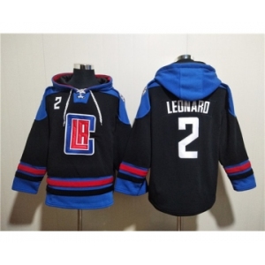 Men's Los Angeles Clippers #2 Kawhi Leonard Black Blue Lace-Up Pullover Hoodie