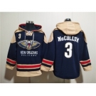 Men's New Orleans Pelicans #3 CJ McCollum Navy Ageless Must-Have Lace-Up Pullover Hoodie