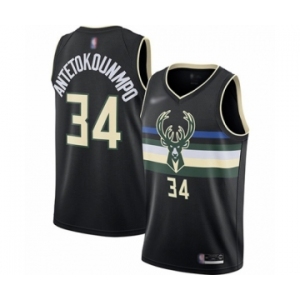 Youth Milwaukee Bucks #34 Giannis Antetokounmpo Swingman Black Finished Basketball Jersey - Statement Edition