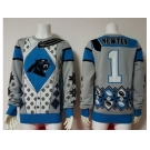 Nike Carolina Panthers #1 Cam Newton Blue Grey Men's Ugly Sweater