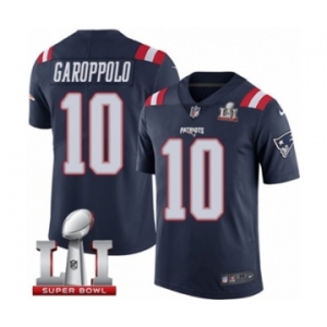 Men's Nike New England Patriots #10 Jimmy Garoppolo Limited Navy Blue Rush Super Bowl LI 51 NFL Jersey