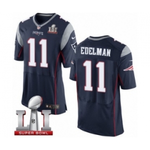 Men's Nike New England Patriots #11 Julian Edelman Elite Navy Blue Team Color Super Bowl LI 51 NFL Jersey