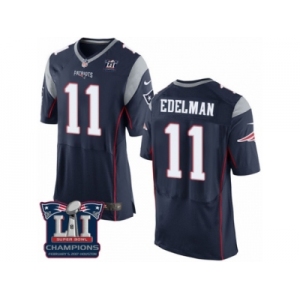 Men's Nike New England Patriots #11 Julian Edelman Elite Navy Blue Team Color Super Bowl LI Champions NFL Jersey