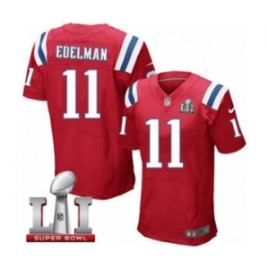 Men's Nike New England Patriots #11 Julian Edelman Elite Red Alternate Super Bowl LI 51 NFL Jersey