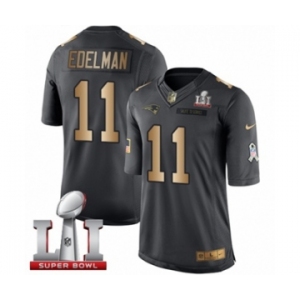 Men's Nike New England Patriots #11 Julian Edelman Limited Black-Gold Salute to Service Super Bowl LI 51 NFL Jersey