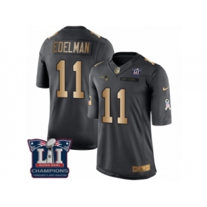 Men's Nike New England Patriots #11 Julian Edelman Limited Black Gold Salute to Service Super Bowl LI Champions NFL Jersey