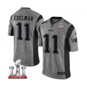 Men's Nike New England Patriots #11 Julian Edelman Limited Gray Gridiron Super Bowl LI 51 NFL Jersey