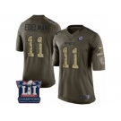 Men's Nike New England Patriots #11 Julian Edelman Limited Green Salute to Service Super Bowl LI Champions NFL Jersey